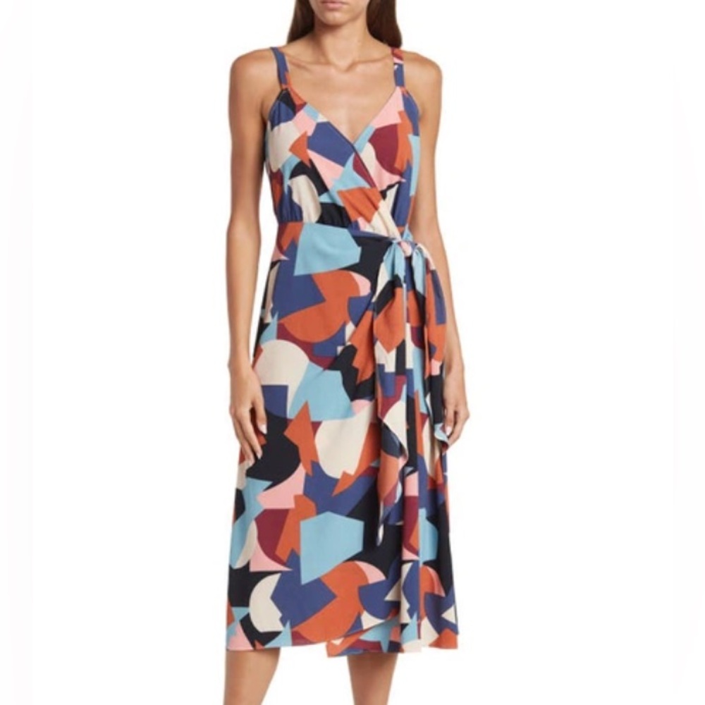 Lush Geometric Print Side Tie Wrap Sleeveless Midi Dress